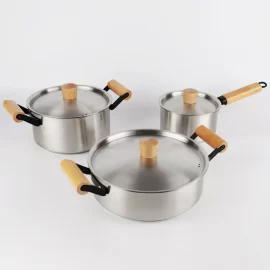 6pcs Stainless Steel Cookware Sets OEM with Wooden Handle