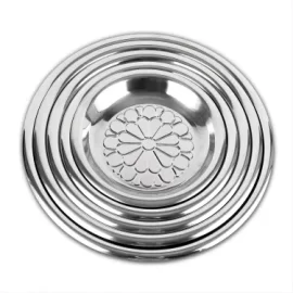 Factory Supply Round Food Tray Stainless Steel Catering Mirror Serving Tray