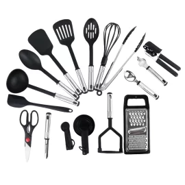Juego de utensilios de cocina de acero inoxidable 25pcs Antiadherente OEM Mango Herramienta de cocina