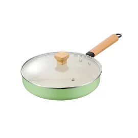 Wholesale Stainless Steel Non Stick Fry Pan With Wooden Handle and Glass Lid