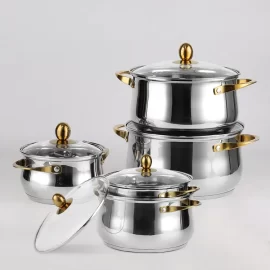 Customized Stainless Steel Stock Pot Multi-Size 201 Cookware Set with Glass Lid