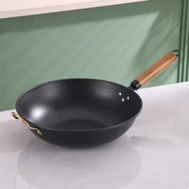 Custom Chinese Wok Fry Pan Black Round Nonstick Iron Hammer Pattern