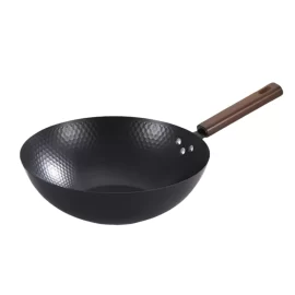 Wholesale Frying Pan Wok Black Iron Nonstick with Wooden Handle