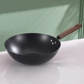 Wholesale Frying Pan Wok Black Iron Nonstick with Wooden Handle