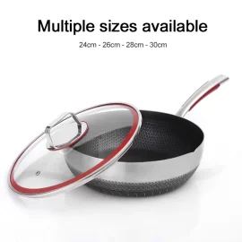 Bulk 12 Inch Fry Pan Non Stick Stainless Steel 18/8 With Glass Lid