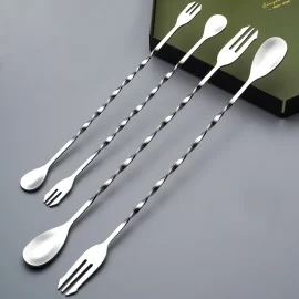 Custom Bar Spoon Stainless Steel Mixing Spoon Cocktail With Spiral Pattern