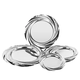 Custom Stainless Steel Dinner Plates Decorative Metal Silver Round Trays