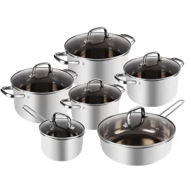 Export Amazon Pots And Pans Stainless Steel 12 Pieces Versatile Cookware Set