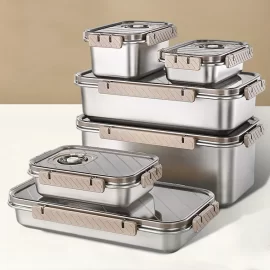 Custom Stainless Steel Food Containers 18/8 Airtight Rectangular Multi Size