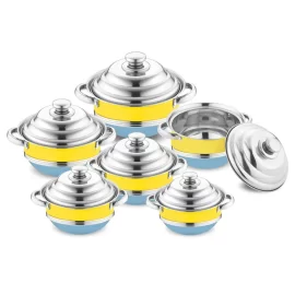 Custom Stainless Steel Cooking Pot Set Yellow 12-Pieces For Induction/Electric And Gas Cooktops