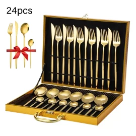 Wholesale Gold Flatware Set For 6 Stainless Steel 24 Pieces For Home Restaurant