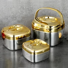 Custom Insulated Casserole Dish Gold Stainless Steel Keep Food Warm Set of 3