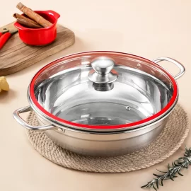 Wholesale Stainless Steel Hot Pot Multisize Tri-Ply With Tempered Glass Lid