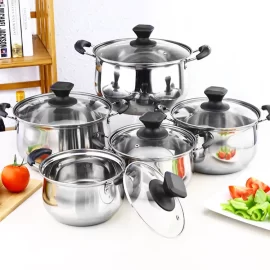 Wholesale Stainless Steel Cooking Pot Set 10 Pieces With Glass Lid