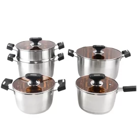 Wholesale Pots and Pans Set Stainless Steel 9 PCS Double Bottom Cooking Cookware Set