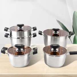 Wholesale Pots and Pans Set Stainless Steel 9 PCS Double Bottom Cooking Cookware Set