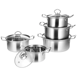 Wholesale Cookware Set 10 PCS Stainless Steel Cooking Pot Set With Golden Handle