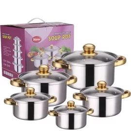 Custom 10 Pieces Cookware Set Stainless Steel Induction Soup Pot Set