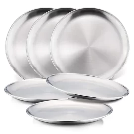 Wholesale Dinner Plates Stainless Steel Round Dinner Metal Plates Serving Tray