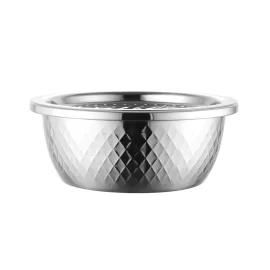 Factory Direct Mixing Bowl Stainless Steel Fruit Bowl Diamond Grain Salad Bowl With Lid