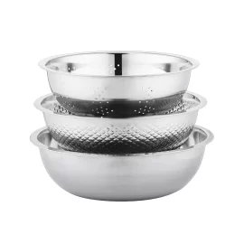 Wholesale Mixing Bowls Set 3 Pieces Stainless Steel Strainer Bowl Vegetable Bowls