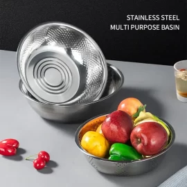 Wholesale Mixing Bowls Set 3 Pieces Stainless Steel Strainer Bowl Vegetable Bowls