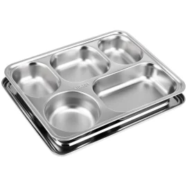 Wholesale Dinner Tray with Lid Stainless Steel Food Plate Serving Tray