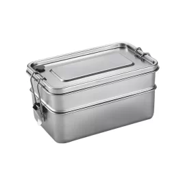 Wholesale 2-Layer Lunch Box Double Button 304 Stainless Steel Bento Box