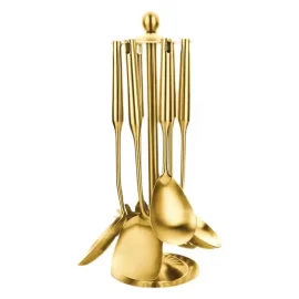 Stainless Steel Cooking Utensil Set Factory, Gold 7pcs  Kitchen Tool With Holder Manufacturer