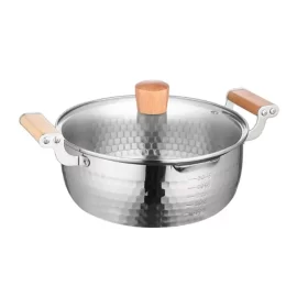 Wholesale Hammer Soup Pots with Wooden Handle Japanese Style Stainless Steel Cooking Pot
