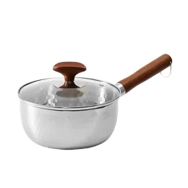 Wholesale Saucepan Pot with Pour Spouts 304 Stainless Steel Stock Pot with Solid Wood Handle