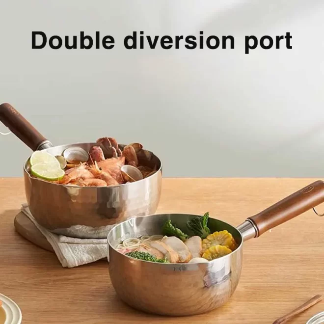 Wholesale Saucepan Pot with Pour Spouts 304 Stainless Steel Stock Pot with Solid Wood Handle - 画像 (3)