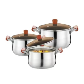 Wholesale 6 Piece Cookware Set Stainless Steel with Wooden Handle Large Size Cooking Pots Sets