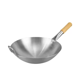 Fabricant chinois de woks en acier inoxydable, poêle à frire avec manche en bois