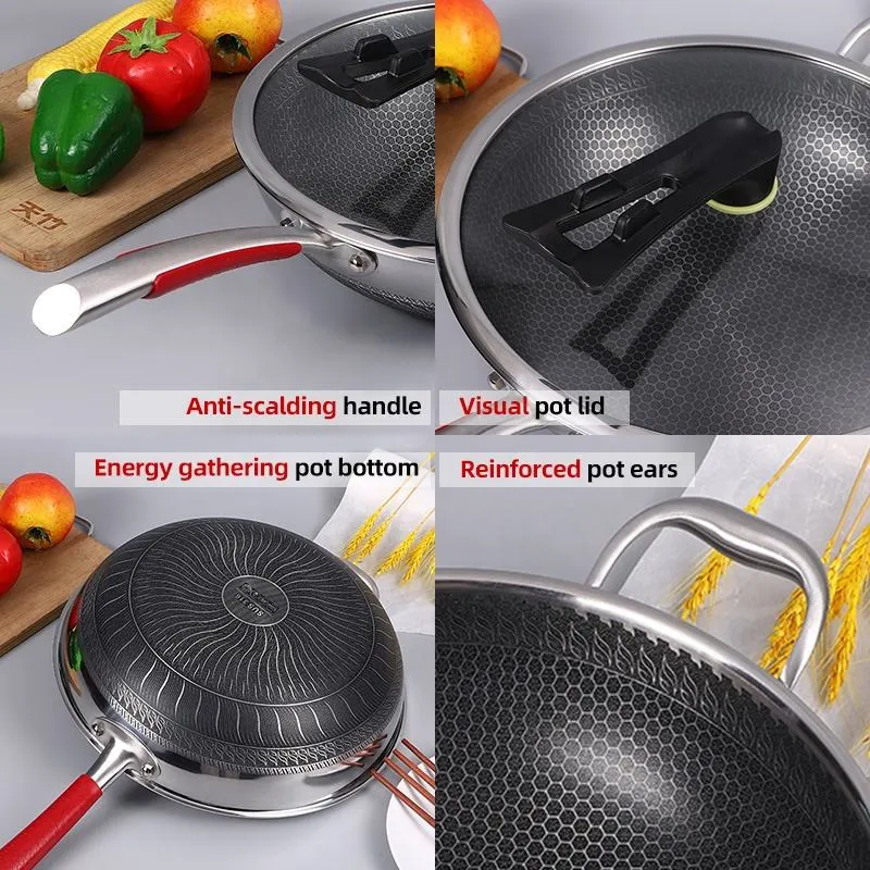 Detalles de Wok de panal de acero inoxidable al por mayor