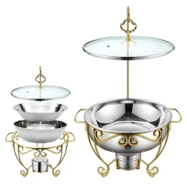 Conjunto de pratos para buffet comercial por atacado para catering Aquecedor de alimentos em aço inoxidável com fogão