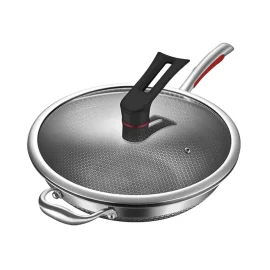 Wholesale Honeycomb Wok with Glass Lid, 304 Stainless Steel Frying Pan Supplier