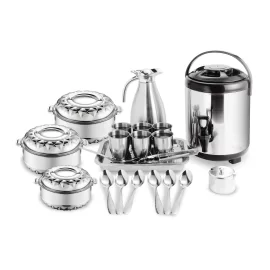 Wholesale Stainless Steel Serveware Set 21 Piece Insulated Casserole and Drinkware Set