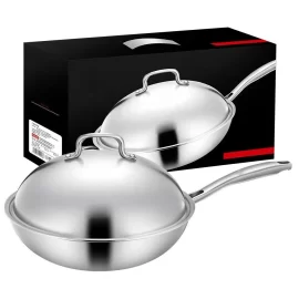 Wholesale 18/8 Stainless Steel Wok Pan with Lid, Non-stick Cookware Manufacturer