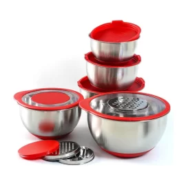 Conjunto de tigela de mistura por atacado com ralador, fornecedor de tigela de salada de cozinha antiderrapante de aço inoxidável