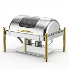 Chafing Dish Roll Top Personalizado, Juego de Buffet de Acero Inoxidable con Patas de Columna Romana para Catering