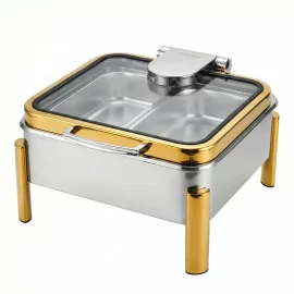 Suministro de fábrica Calientaplatos con detalles dorados y tapa de cristal Acero inoxidable