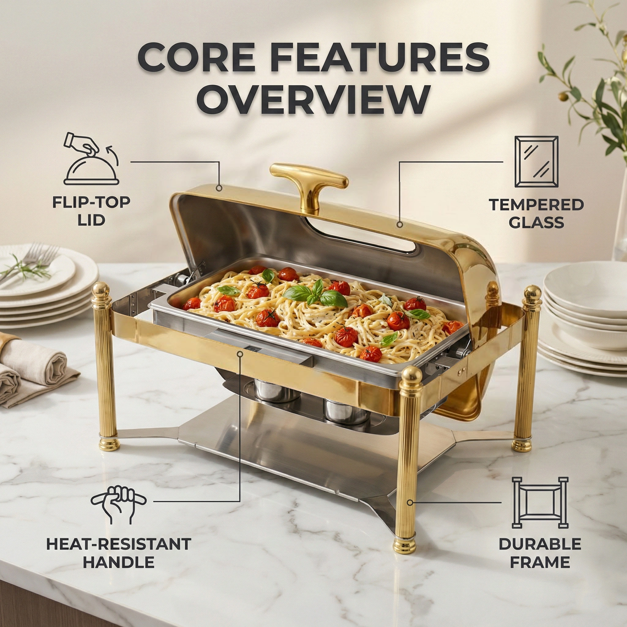 Gold Roll Top Chafing Dish Wholesale Manufacturer